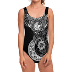 Spiritual Owl With Sun And Moon Print One Piece Swimsuit