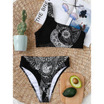 Spiritual Owl With Sun And Moon Print One Shoulder Bikini Top