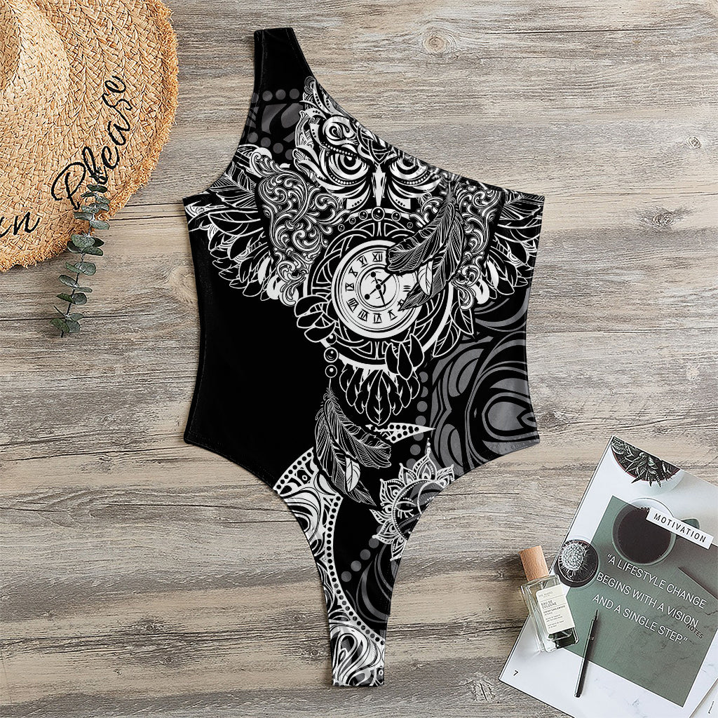 Spiritual Owl With Sun And Moon Print One Shoulder Bodysuit
