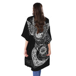 Spiritual Owl With Sun And Moon Print Open Front Beach Cover Up