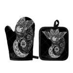 Spiritual Owl With Sun And Moon Print Oven Mitt And Pot Holder Set