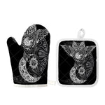 Spiritual Owl With Sun And Moon Print Oven Mitt And Pot Holder Set