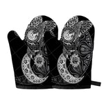 Spiritual Owl With Sun And Moon Print Oven Mitts