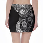 Spiritual Owl With Sun And Moon Print Pencil Mini Skirt