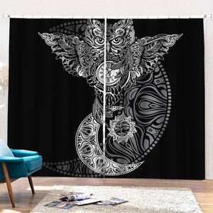 Spiritual Owl With Sun And Moon Print Pencil Pleat Curtains