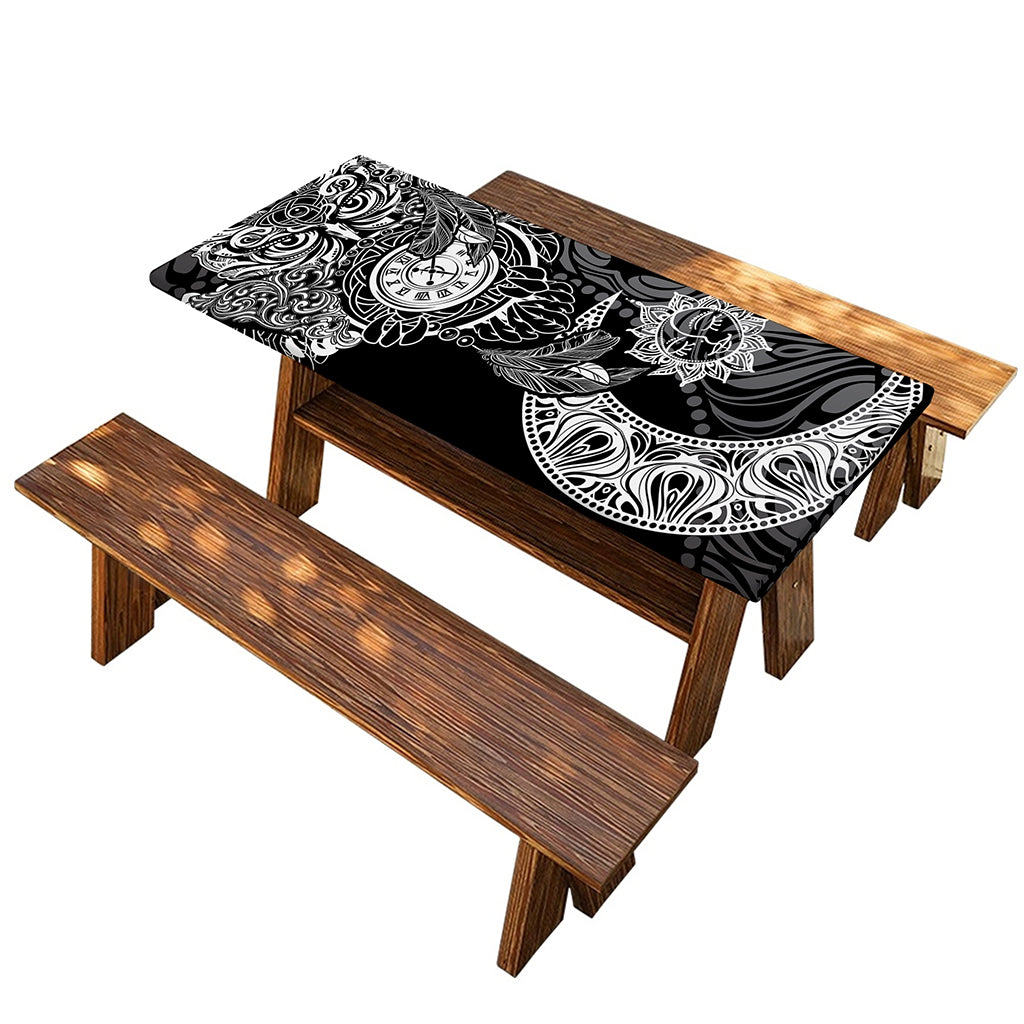 Spiritual Owl With Sun And Moon Print Picnic Table Cover