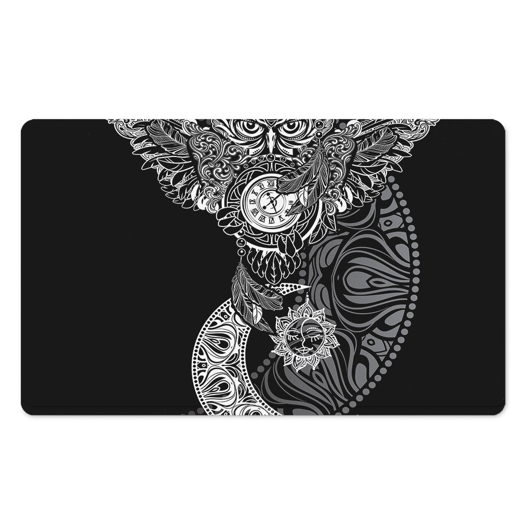 Spiritual Owl With Sun And Moon Print Polyester Doormat