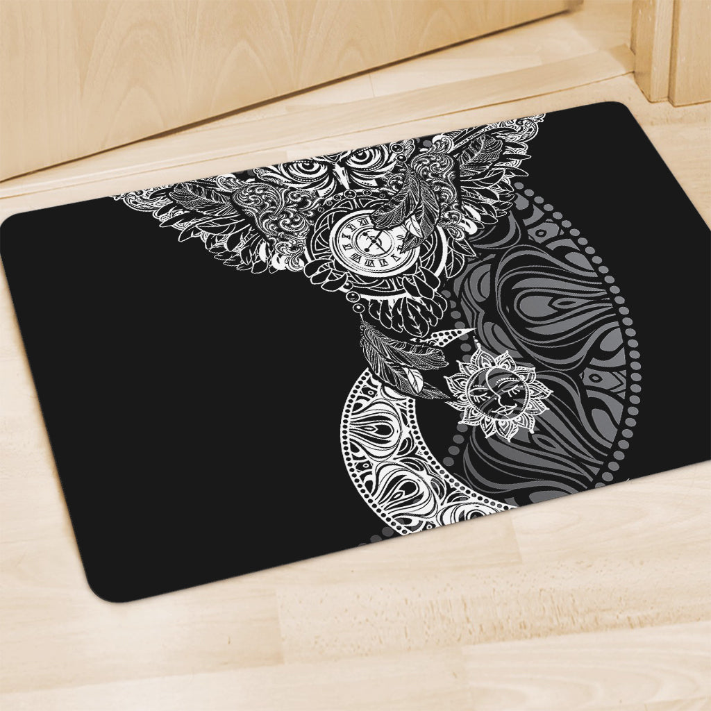 Spiritual Owl With Sun And Moon Print Polyester Doormat
