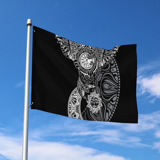 Spiritual Owl With Sun And Moon Print Polyester Flag