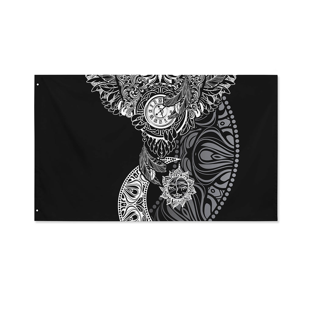 Spiritual Owl With Sun And Moon Print Polyester Flag