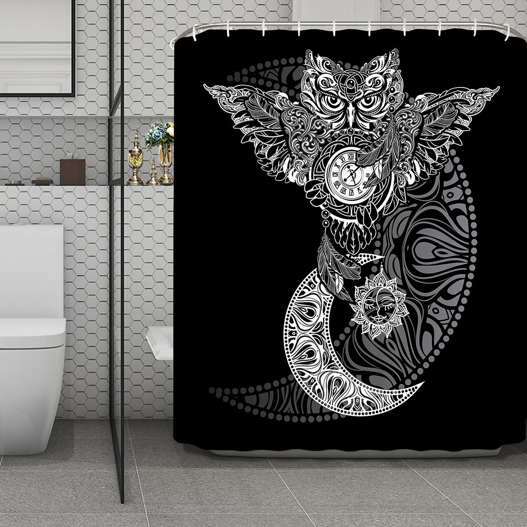 Spiritual Owl With Sun And Moon Print Polyester Shower Curtain