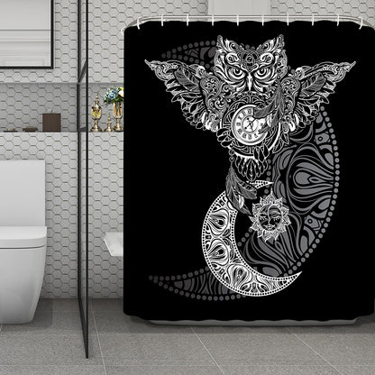Spiritual Owl With Sun And Moon Print Polyester Shower Curtain