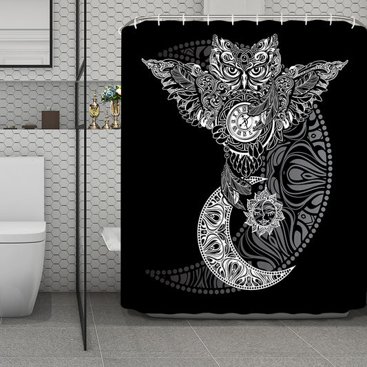 Spiritual Owl With Sun And Moon Print Polyester Shower Curtain