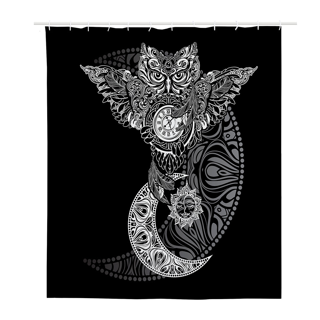 Spiritual Owl With Sun And Moon Print Polyester Shower Curtain