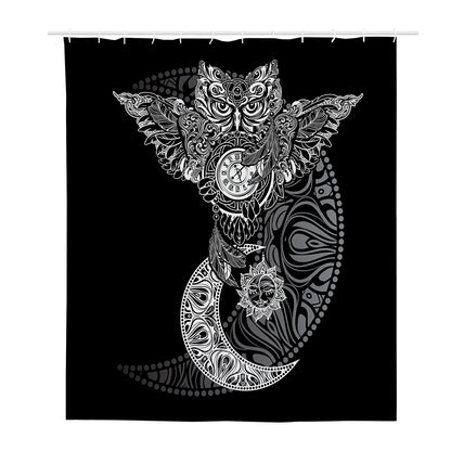 Spiritual Owl With Sun And Moon Print Polyester Shower Curtain