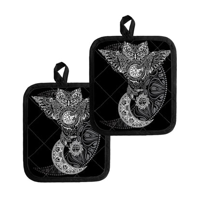 Spiritual Owl With Sun And Moon Print Pot Holders