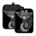 Spiritual Owl With Sun And Moon Print Pot Holders With Pocket