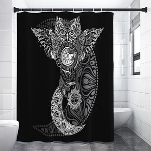 Spiritual Owl With Sun And Moon Print Premium Shower Curtain