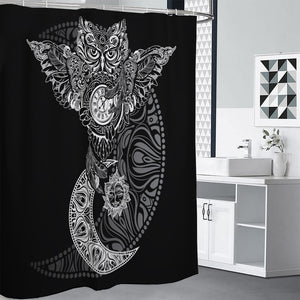 Spiritual Owl With Sun And Moon Print Premium Shower Curtain