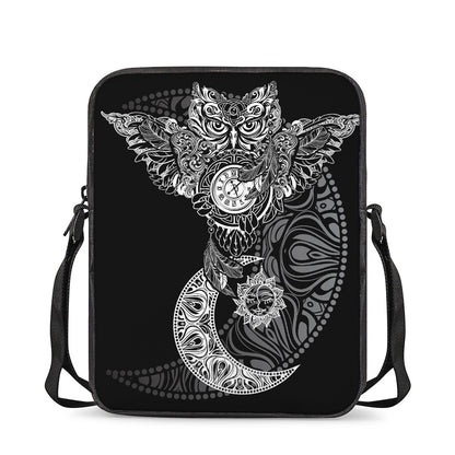 Spiritual Owl With Sun And Moon Print Rectangular Crossbody Bag