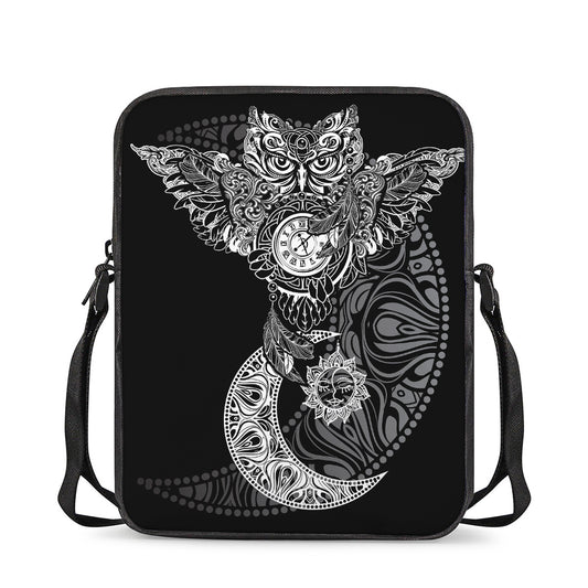 Spiritual Owl With Sun And Moon Print Rectangular Crossbody Bag
