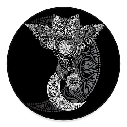 Spiritual Owl With Sun And Moon Print Round Floor Mat