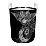 Spiritual Owl With Sun And Moon Print Round Laundry Basket