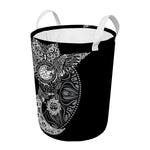 Spiritual Owl With Sun And Moon Print Round Laundry Basket