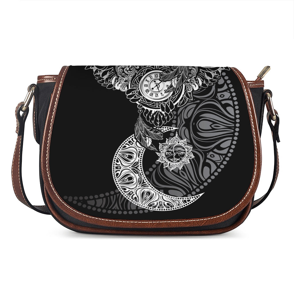 Spiritual Owl With Sun And Moon Print Saddle Bag