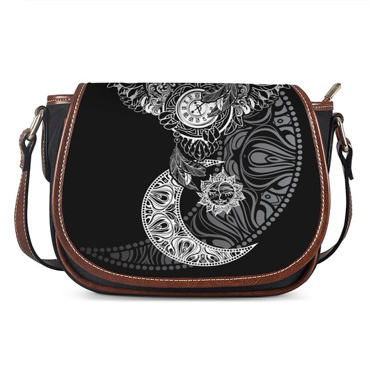 Spiritual Owl With Sun And Moon Print Saddle Bag