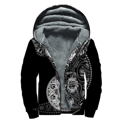 Spiritual Owl With Sun And Moon Print Sherpa Lined Zip Up Hoodie