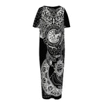 Spiritual Owl With Sun And Moon Print Short Sleeve Long Nightdress