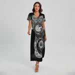 Spiritual Owl With Sun And Moon Print Short Sleeve Maxi Dress