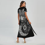 Spiritual Owl With Sun And Moon Print Short Sleeve Maxi Dress