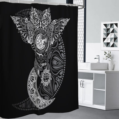 Spiritual Owl With Sun And Moon Print Shower Curtain