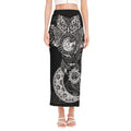 Spiritual Owl With Sun And Moon Print Side Slit Maxi Skirt