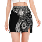Spiritual Owl With Sun And Moon Print Side Slit Mini Skirt