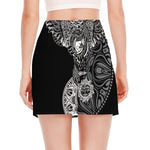 Spiritual Owl With Sun And Moon Print Side Slit Mini Skirt