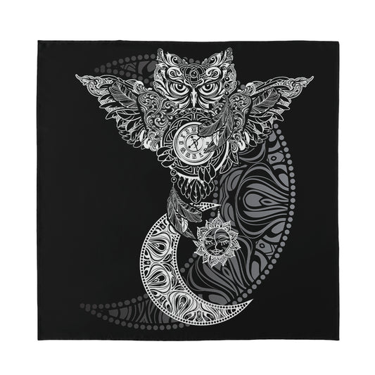 Spiritual Owl With Sun And Moon Print Silk Bandana