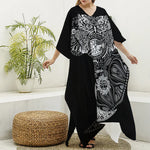 Spiritual Owl With Sun And Moon Print Silk V-Neck Kaftan Dress