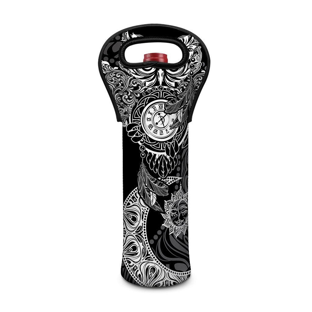 Spiritual Owl With Sun And Moon Print Single Neoprene Wine Tote