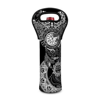 Spiritual Owl With Sun And Moon Print Single Neoprene Wine Tote