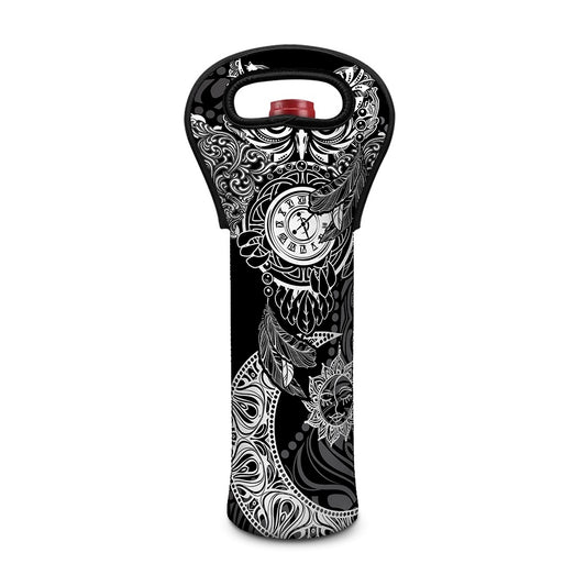Spiritual Owl With Sun And Moon Print Single Neoprene Wine Tote