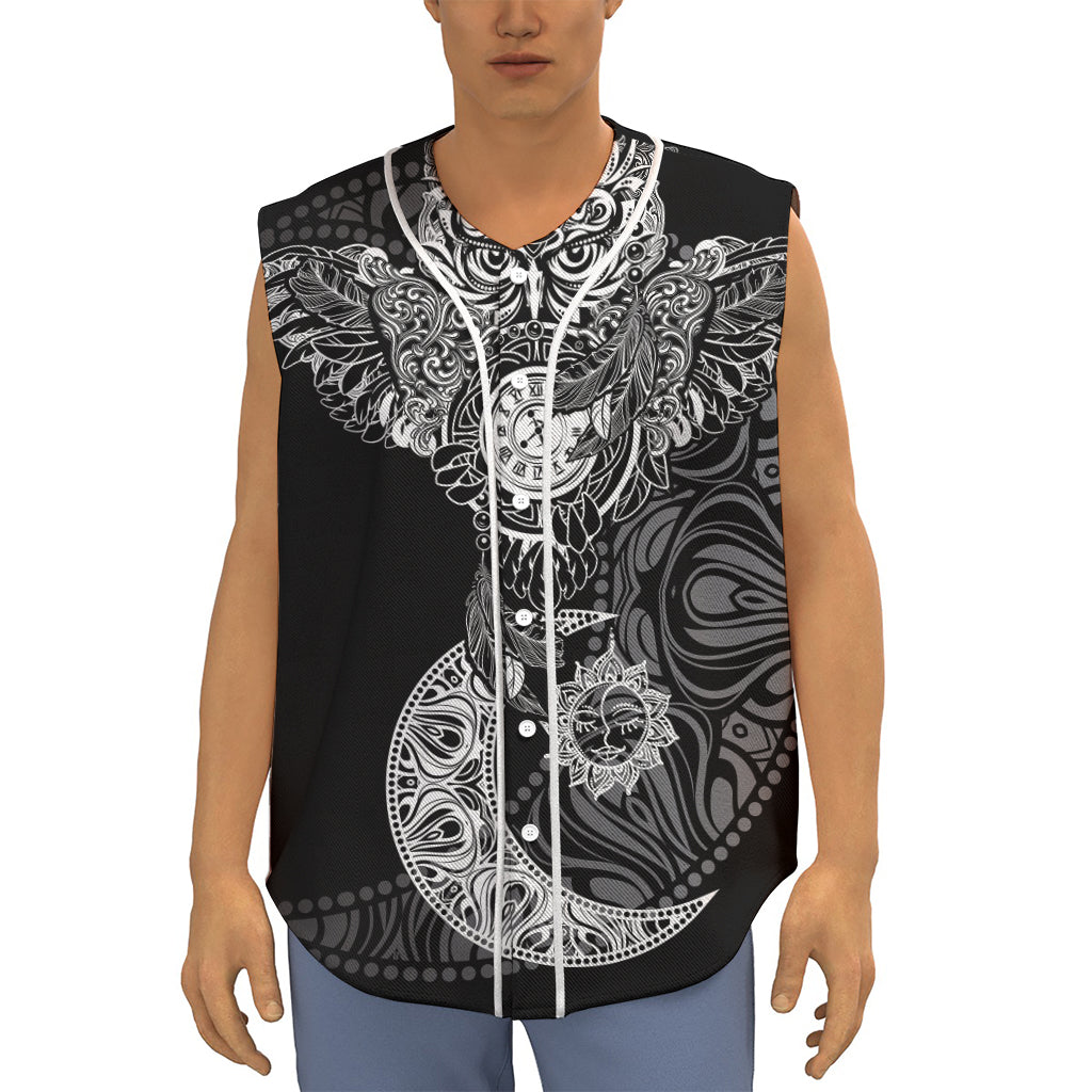 Spiritual Owl With Sun And Moon Print Sleeveless Baseball Jersey