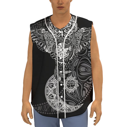 Spiritual Owl With Sun And Moon Print Sleeveless Baseball Jersey
