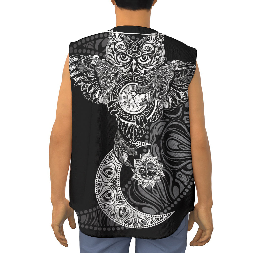 Spiritual Owl With Sun And Moon Print Sleeveless Baseball Jersey