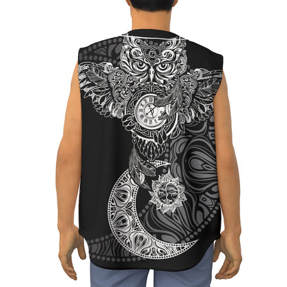 Spiritual Owl With Sun And Moon Print Sleeveless Baseball Jersey