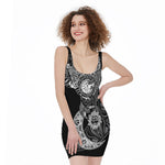 Spiritual Owl With Sun And Moon Print Sleeveless Bodycon Dress