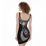 Spiritual Owl With Sun And Moon Print Sleeveless Bodycon Dress