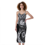 Spiritual Owl With Sun And Moon Print Slim Fit Midi Cami Dress